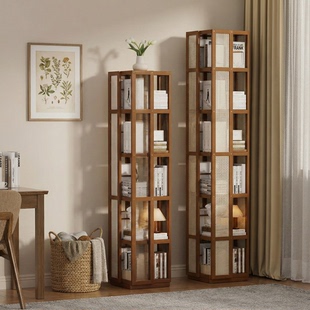 旋转书架家用卧室落地展示置物架子书房收纳一体靠墙整理简易书柜