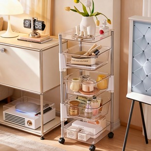 多功能厨房旋转置物架落地多层可移动小推车果蔬零食透明收纳架子