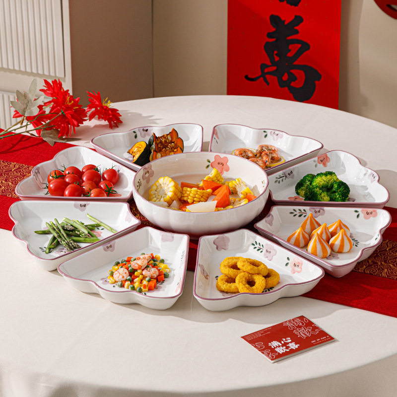 日式釉下彩年夜饭扇形陶瓷拼盘组合套装家用乔迁碗碟套装陶瓷餐具,餐饮具,餐具瓷器套装,淘宝优惠券,粉丝福利购,淘宝优惠卷