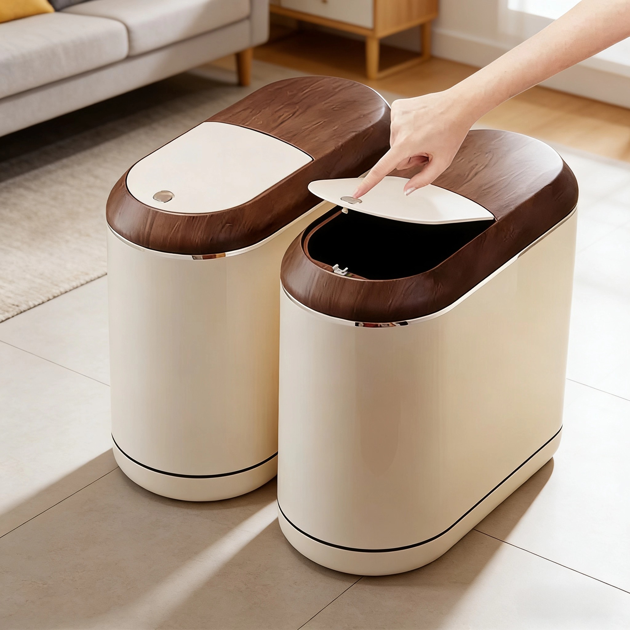 高颜值卫生间夹窄缝垃圾桶中古风