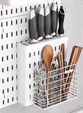 刀架筷子篓洞洞板壁挂式免打孔厨房遮挡墙上多功能沥水篮收纳架子
