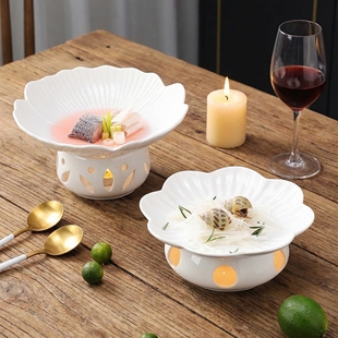 家用餐具保温干锅蜡烛加热餐具圆形汤盘陶瓷加热菜盘家用明炉餐具