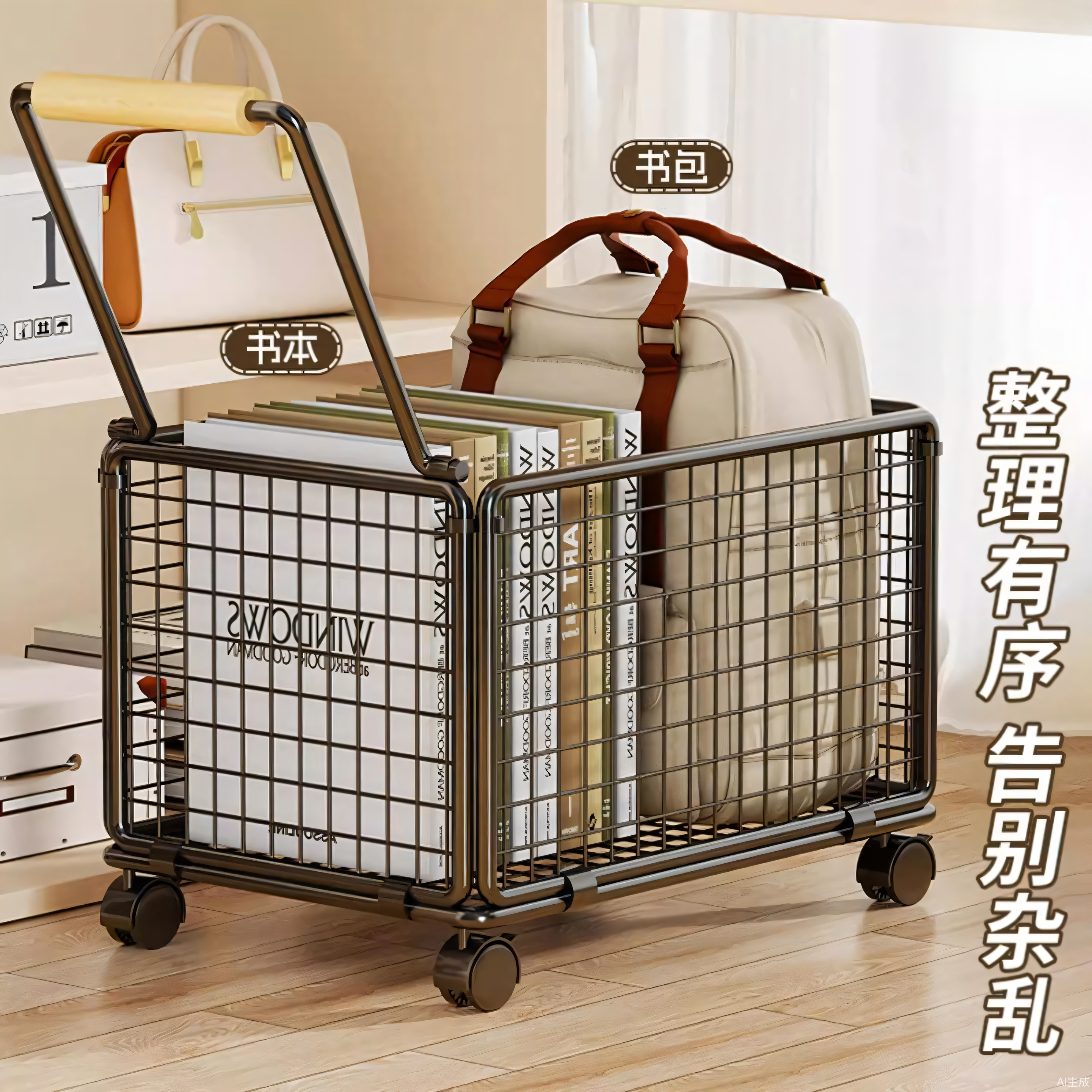 书包置物架学生滑轮书箱高中生放