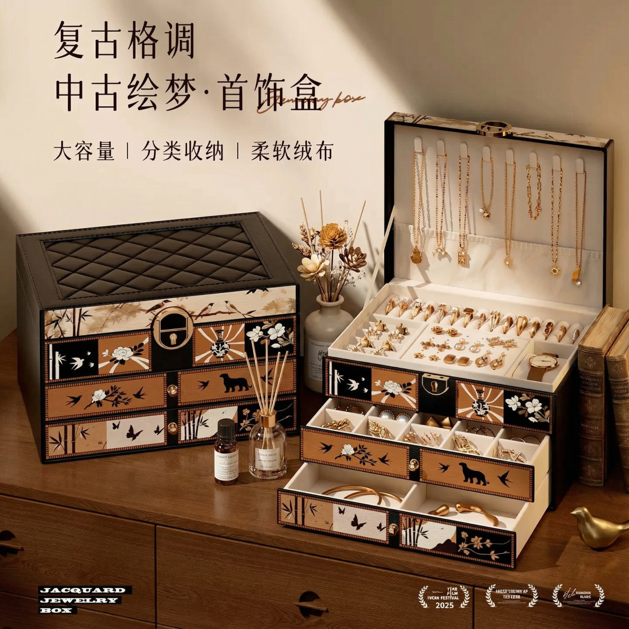 新款首饰收纳盒高档精致耳钉耳环