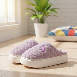 男学生秋冬季 加绒棉拖鞋 女踩屎感毛绒居家室外防滑加厚保暖棉鞋