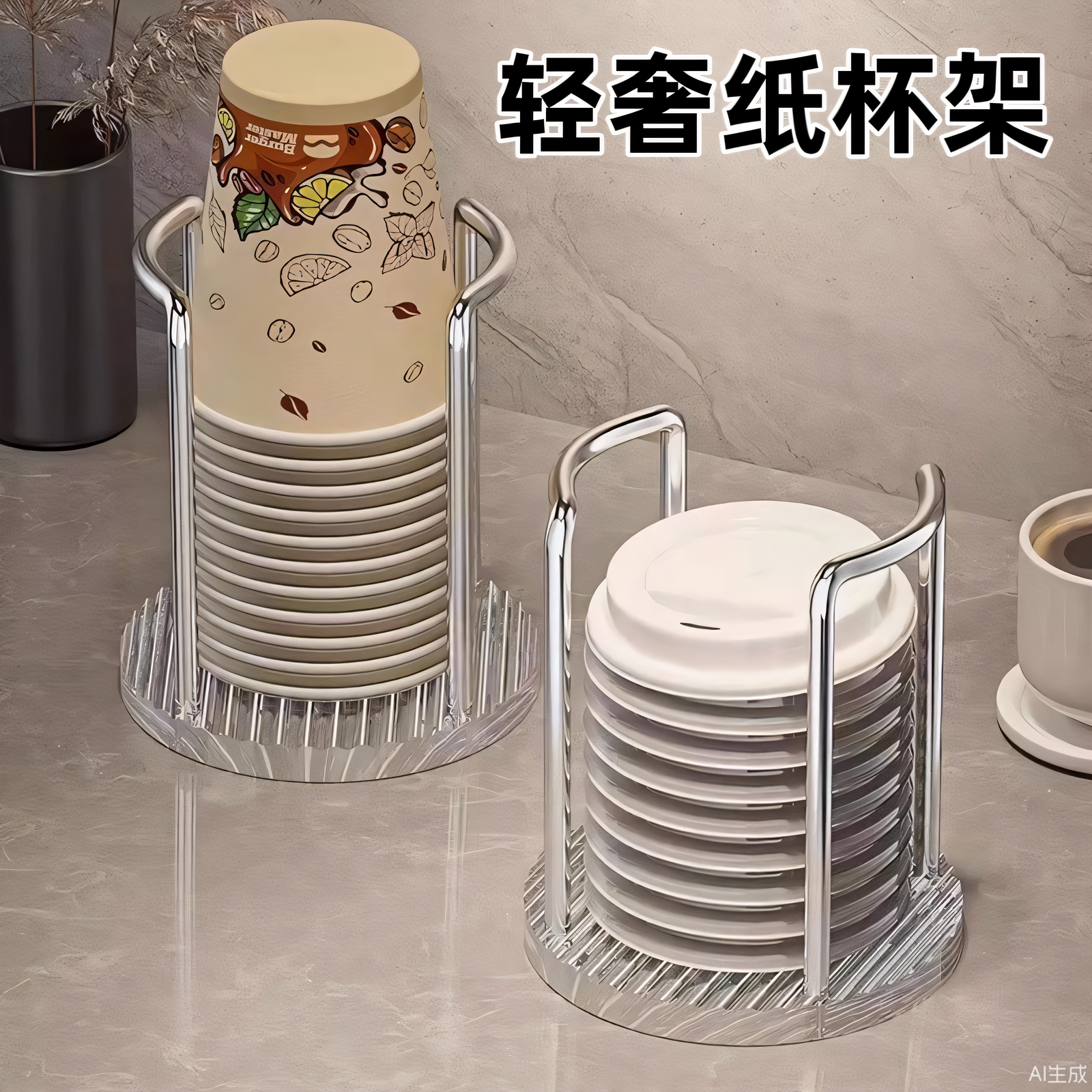 轻奢纸杯架一次性杯子取杯器桌面收纳亚克力家用水杯收纳置物架子