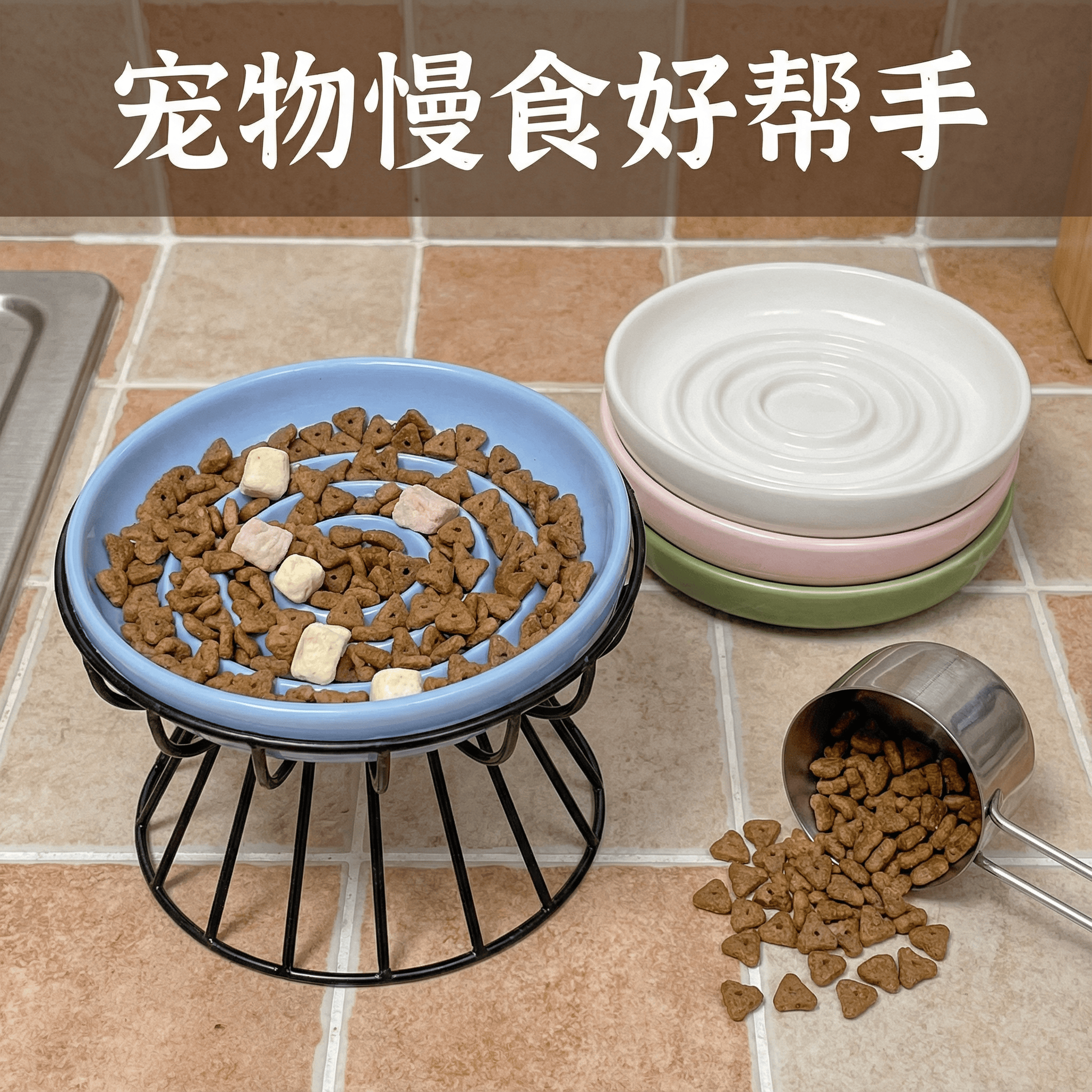 简约纯色圆圈慢食碗带密集铁架家用陶瓷宠物碗猫碗狗碗防噎缓食盆,宠物/宠物食品及用品,猫狗碗/慢食碗,淘宝优惠券,粉丝福利购,淘宝优惠卷