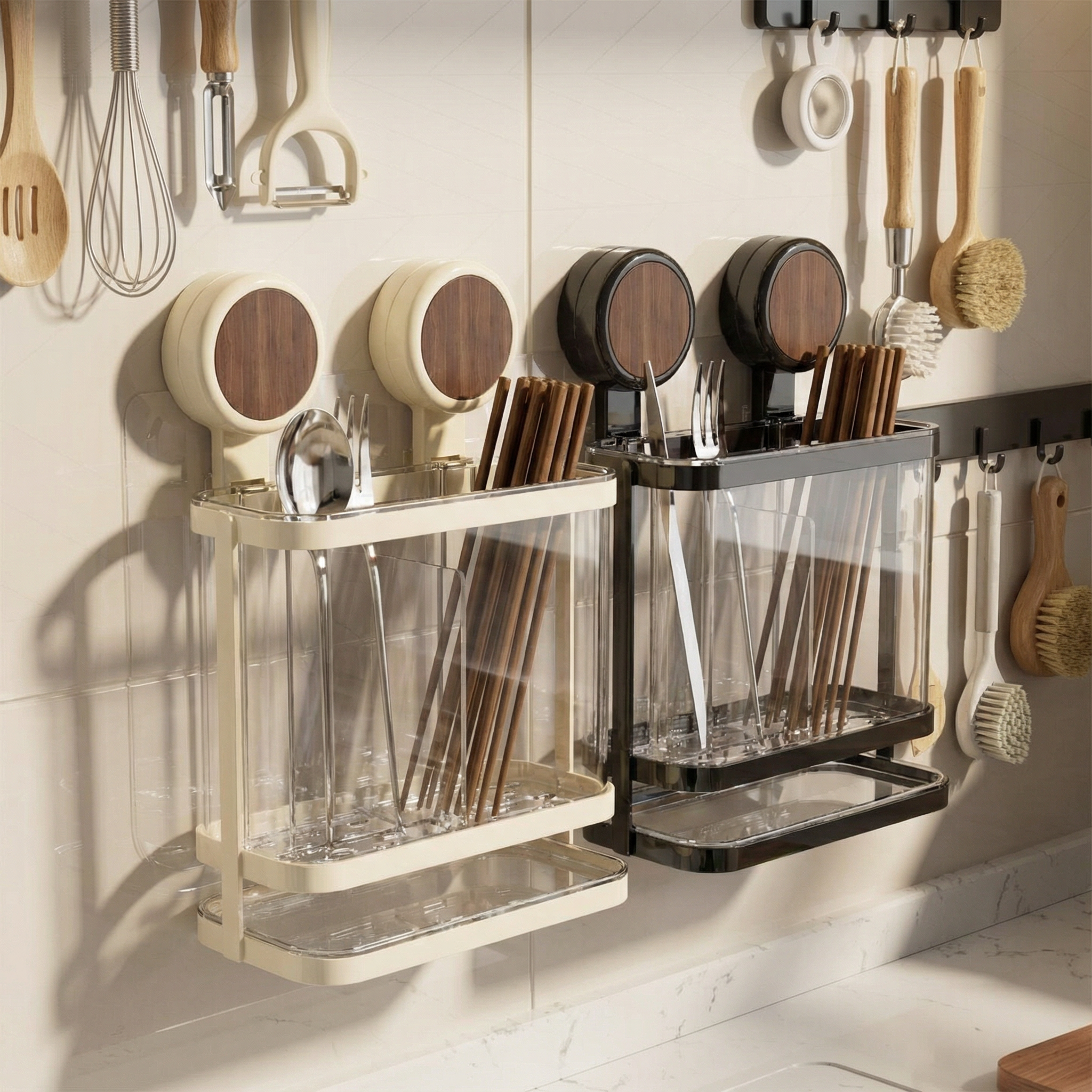 厨房旋转吸盘筷子筒中古风免打孔