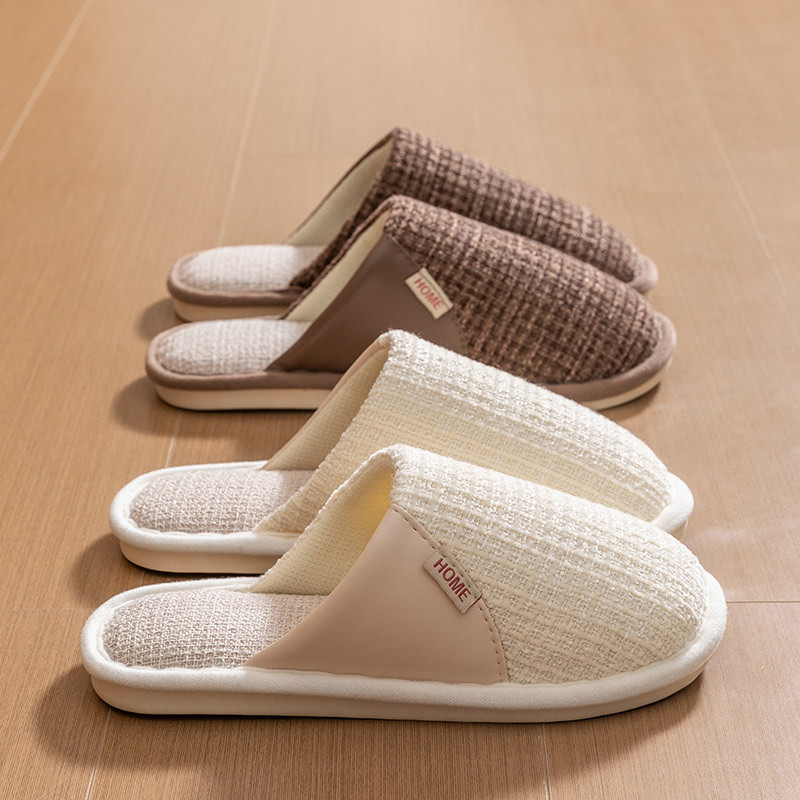 家用棉拖鞋四季冬天春秋女室内居家用棉麻布防滑亚麻家居情侣成年