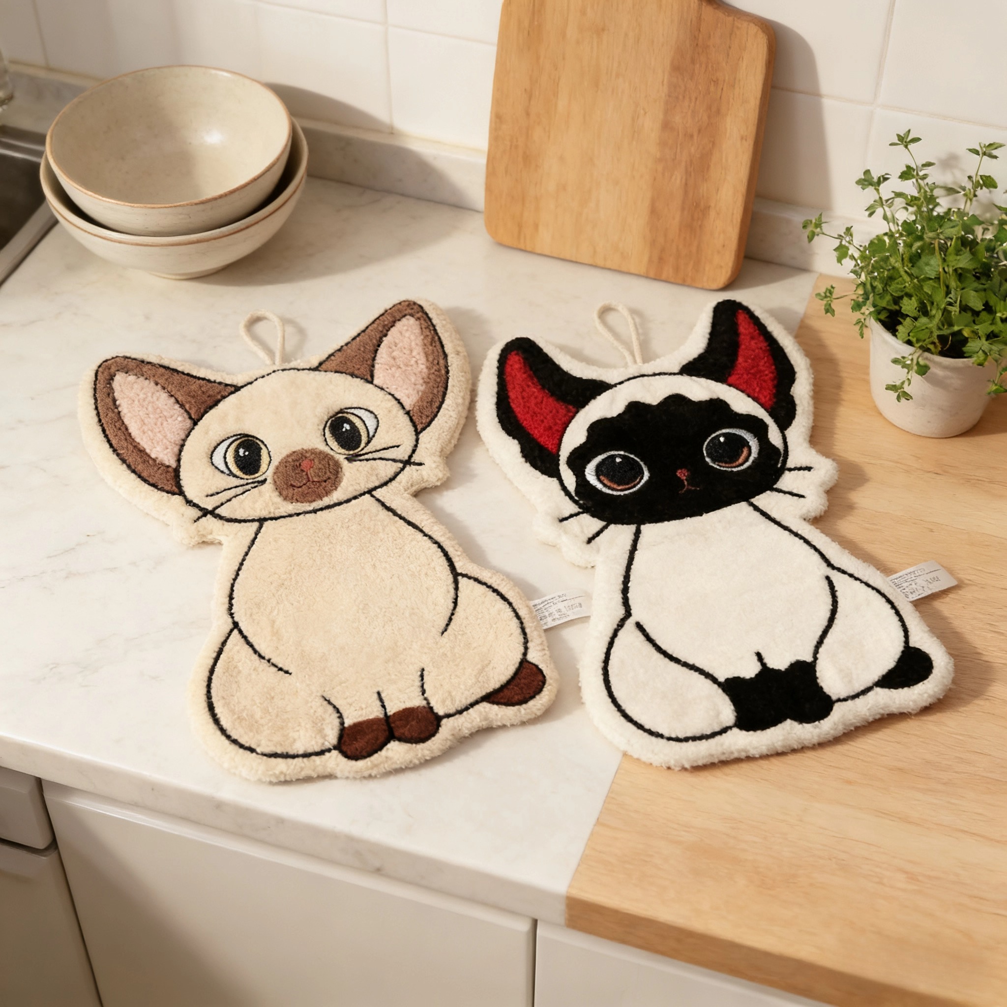 德文猫卡通珊瑚绒擦手巾加大加厚