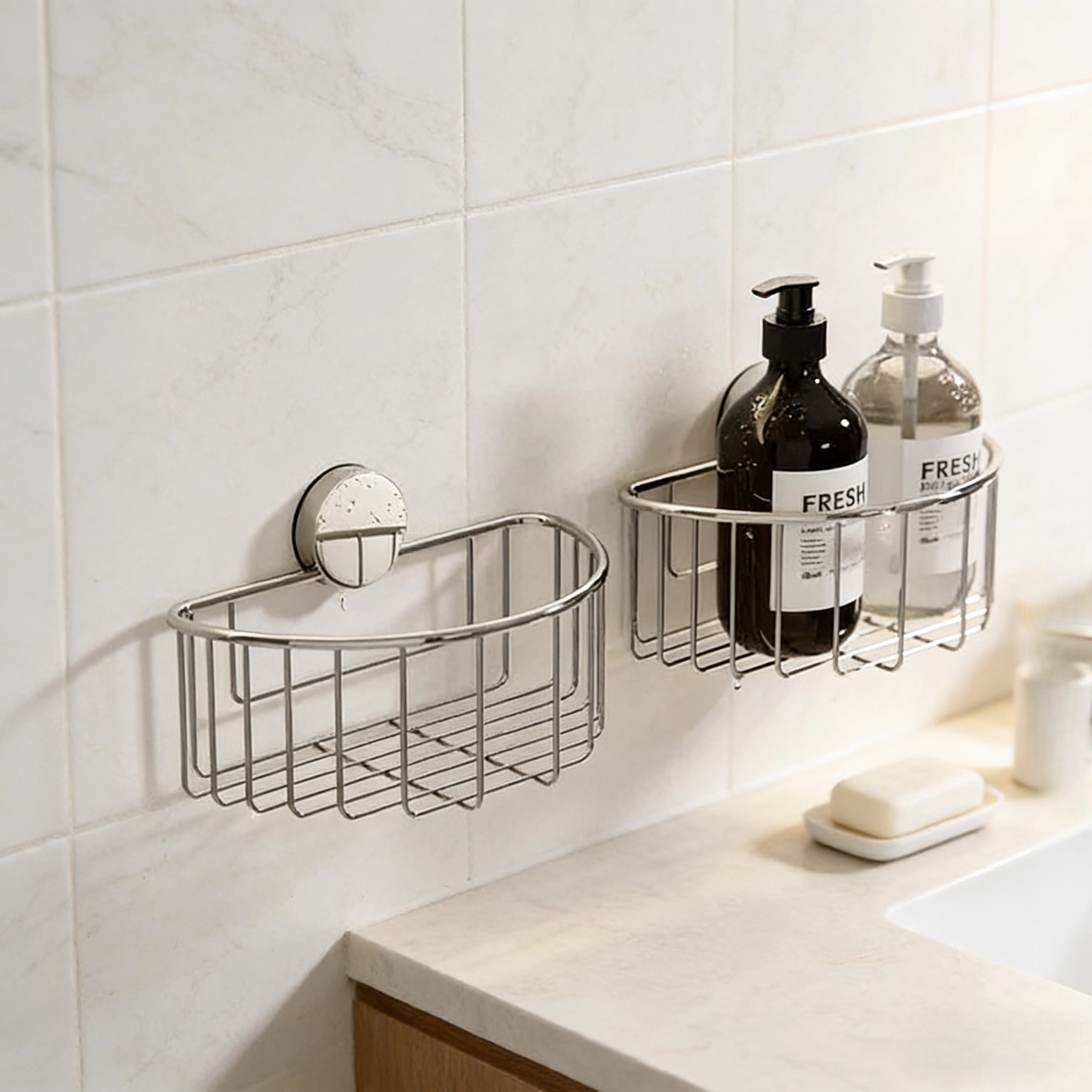 卫生间吸盘不锈钢置物架浴室免