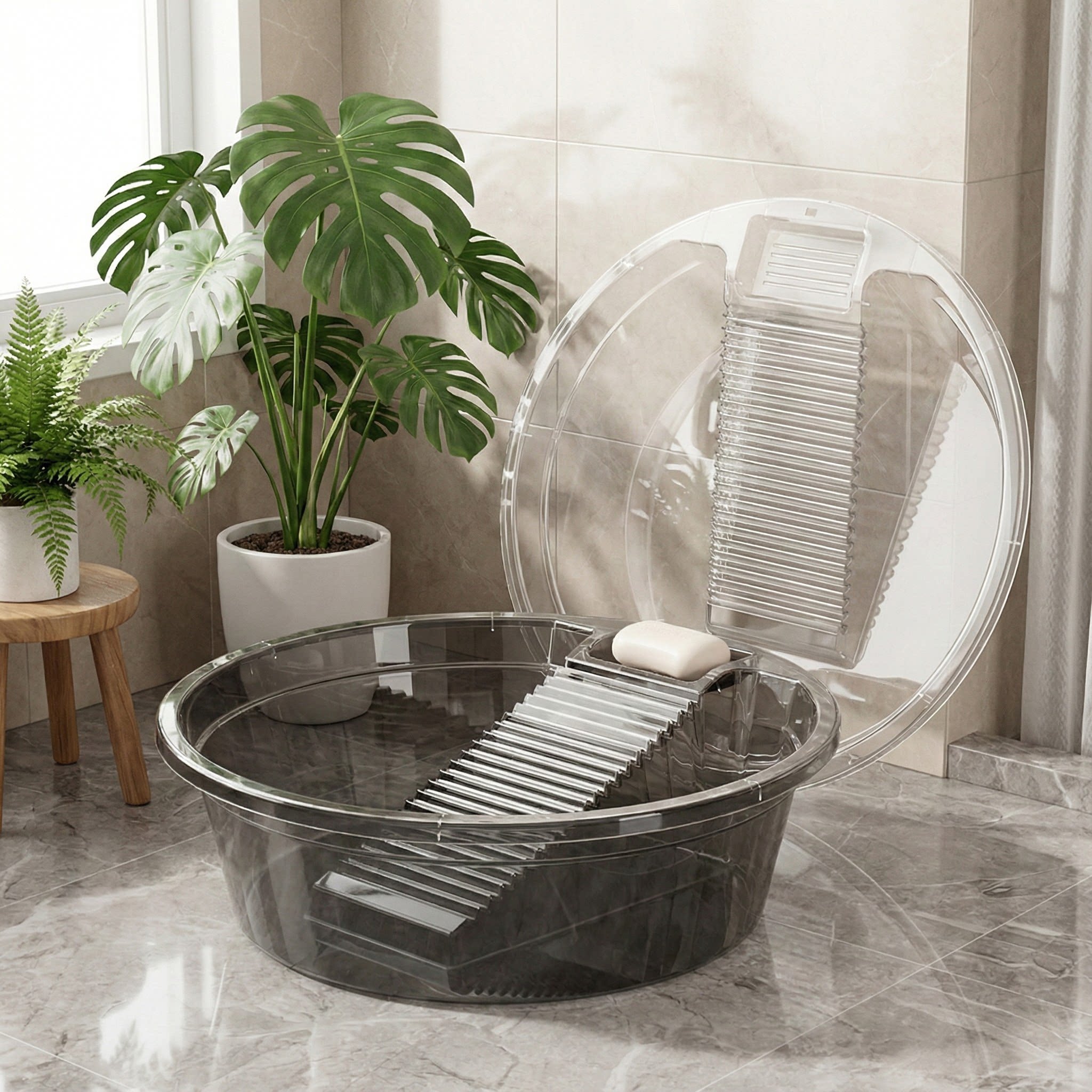 加大号带搓衣板洗衣盆学生宿舍洗衣塑料搓衣盆家用浴室加厚塑料盆