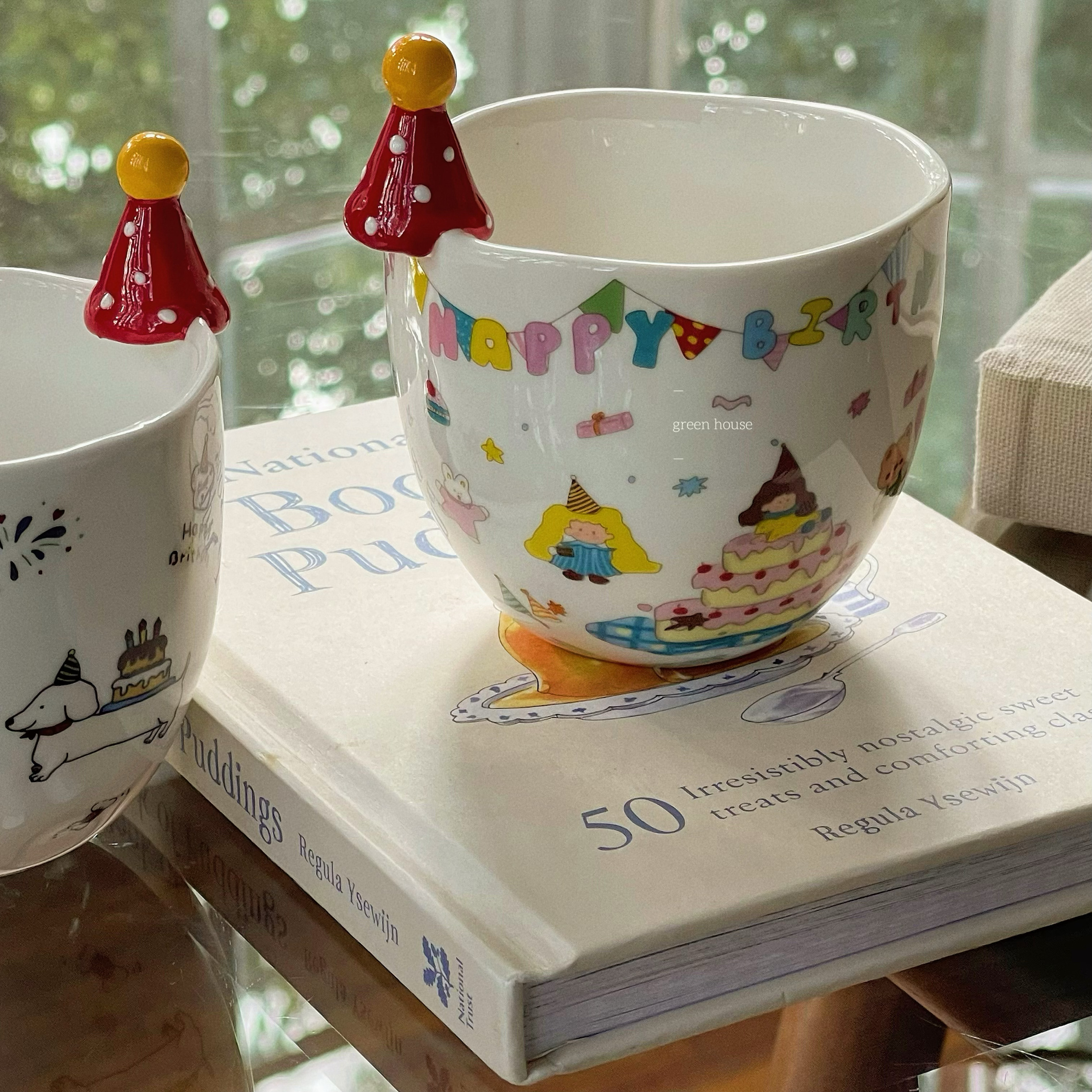 green house * 派对小礼帽生日快乐蛋糕小狗陶瓷咖啡杯水杯礼盒