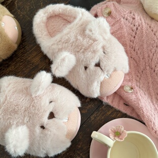 防滑棉鞋 可爱土拨鼠保暖毛绒家居拖鞋 house green