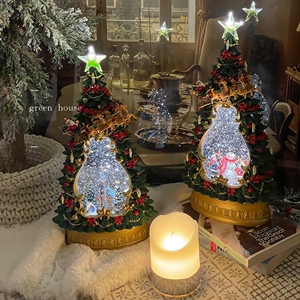 green house * 重工出口外贸立体圣诞树音乐灯光飘雪场景摆件夜灯