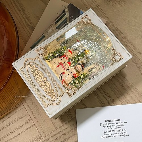 green house*复古书本造型圣诞礼物场景布置飘雪音乐灯氛围夜灯