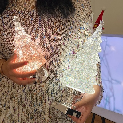 green house * 圣诞礼物氛围家居装饰水晶圣诞树飘雪音乐灯