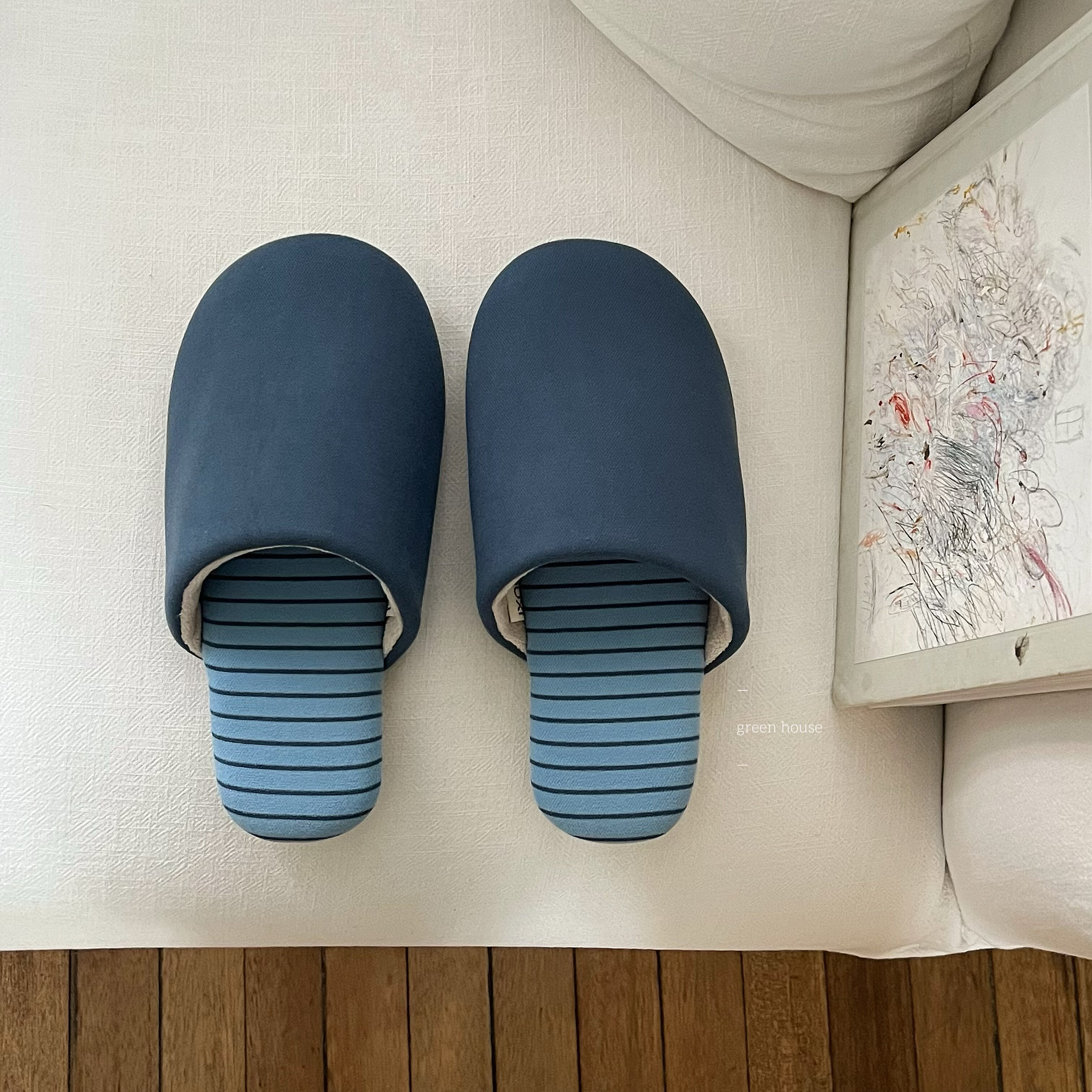 green house * 纯色条纹云感静音防滑四季家居棉拖鞋