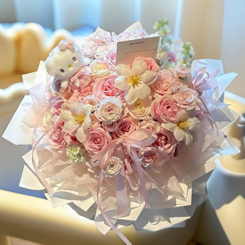 永生花玩偶花束送女友闺蜜老婆仿真香皂花生日女生520情人节礼物