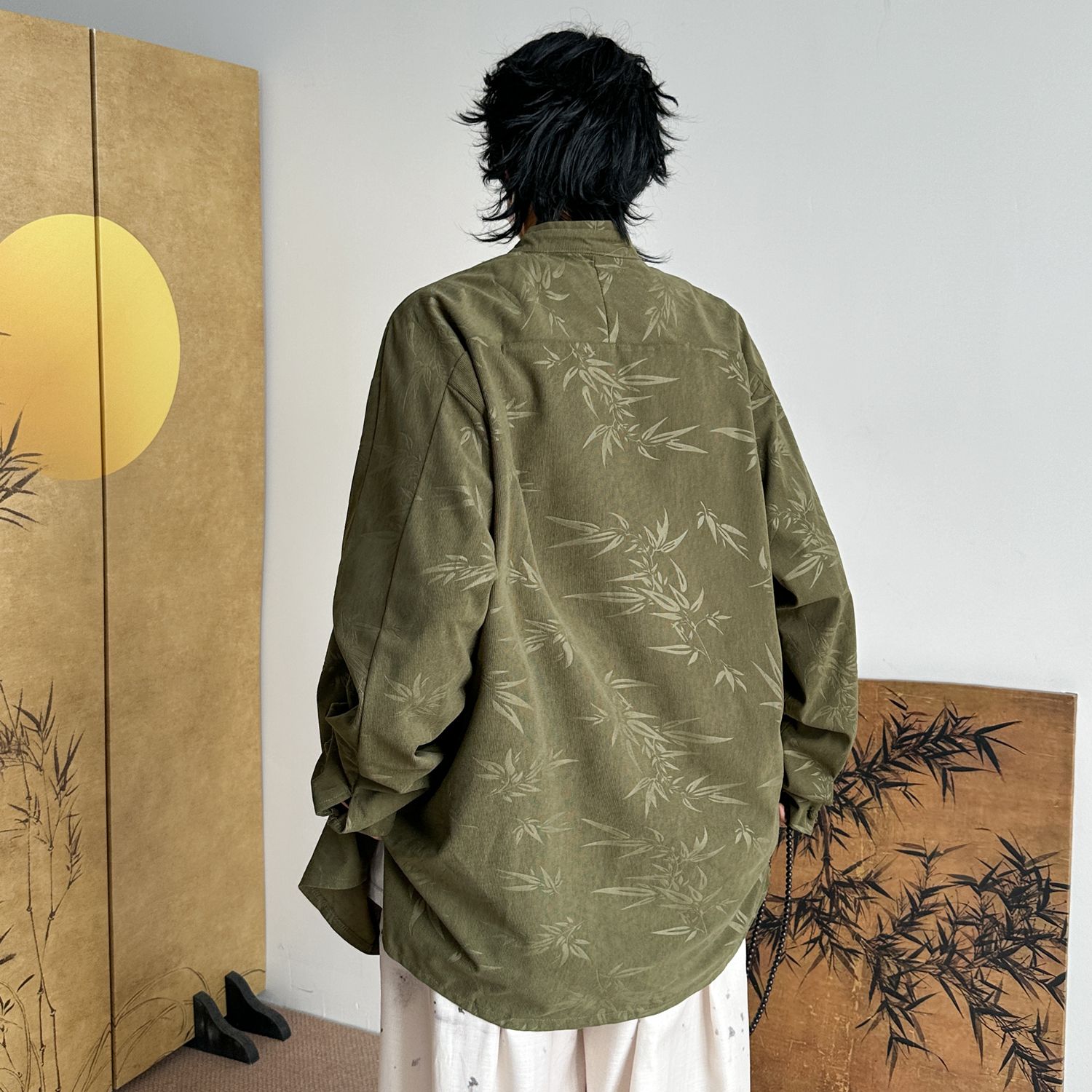 风宽松长袖衬衣衬衫大码唐装盘扣立领中山装外套CX51P55,男装衬衫,电商A019