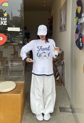 THEA买手店FUNT25秋冬新款假两件卡通拼色宽松体恤