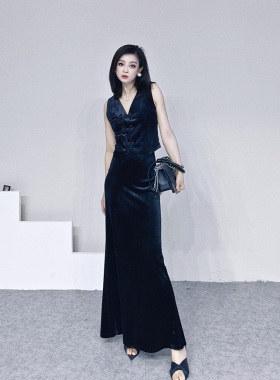 新中式设计国风丝绒复古唐装盘扣女士马夹+半身裙气质显瘦两件套
