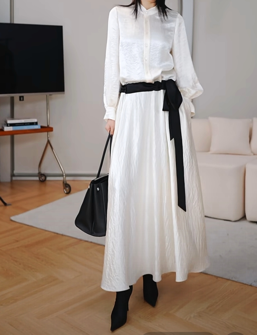 2025新款设计款女士中长款系带显瘦百搭气质优雅大气连衣裙长裙