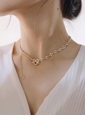 流金水晶拼接项链锁骨链女