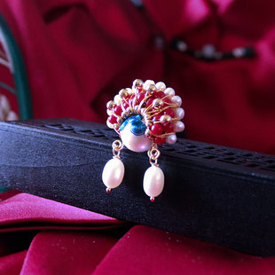 M家 纯手工中国风刀马旦胸针红色复古别针天然珍珠脸谱高档礼物