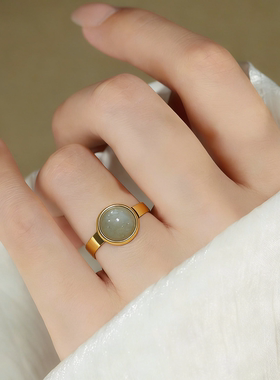 棕虎眼/灰月光石圆形戒面开口戒