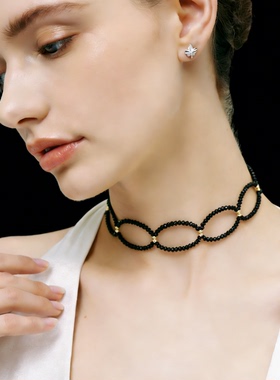 项链闪耀choker天鹅颈黑色茶色