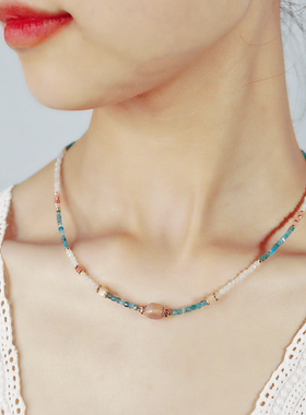 天然材质蓝绿色调四季款轻奢项链