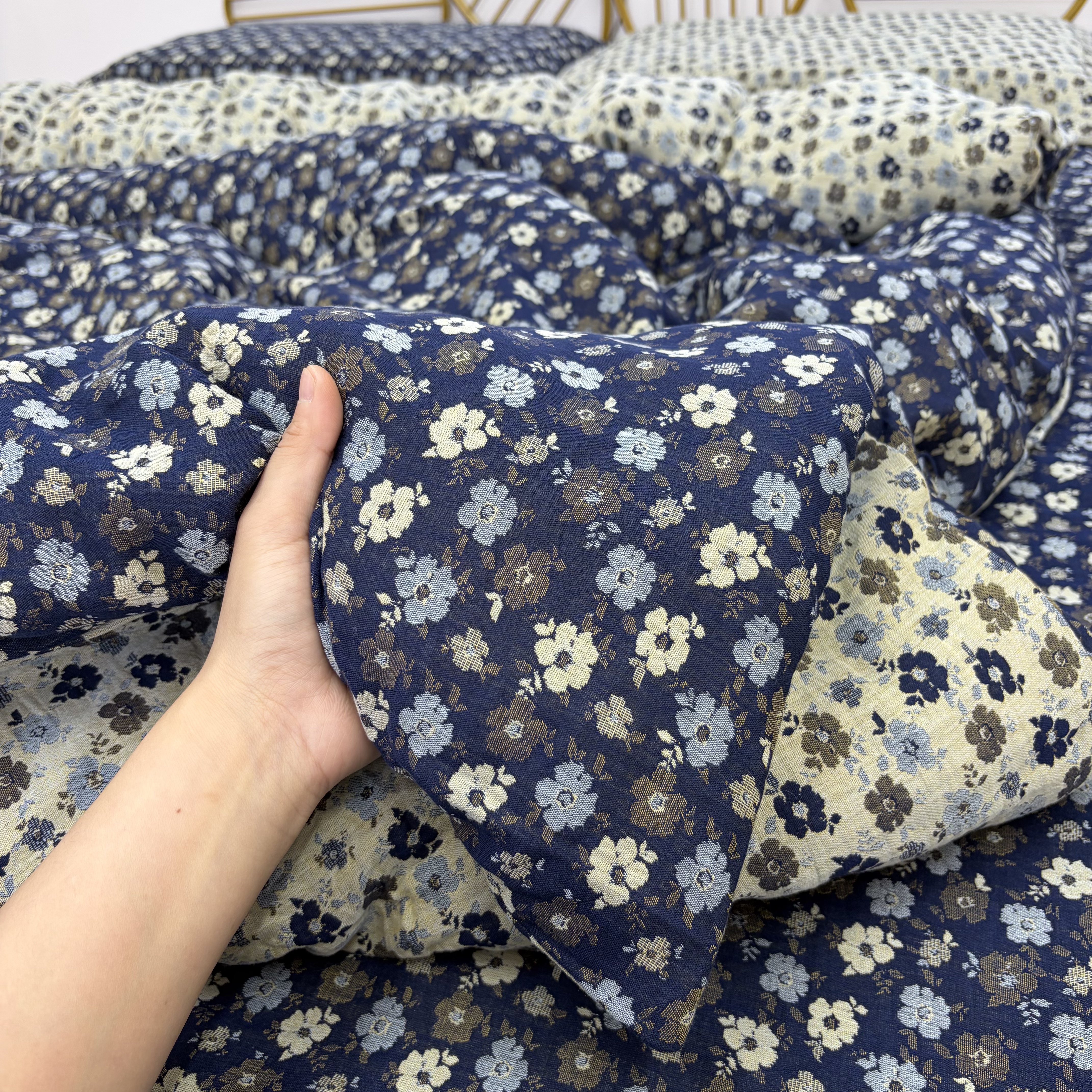 （奥利花蓝）A类母婴级全棉炫彩双层纱被罩单件四季通用柔软舒适