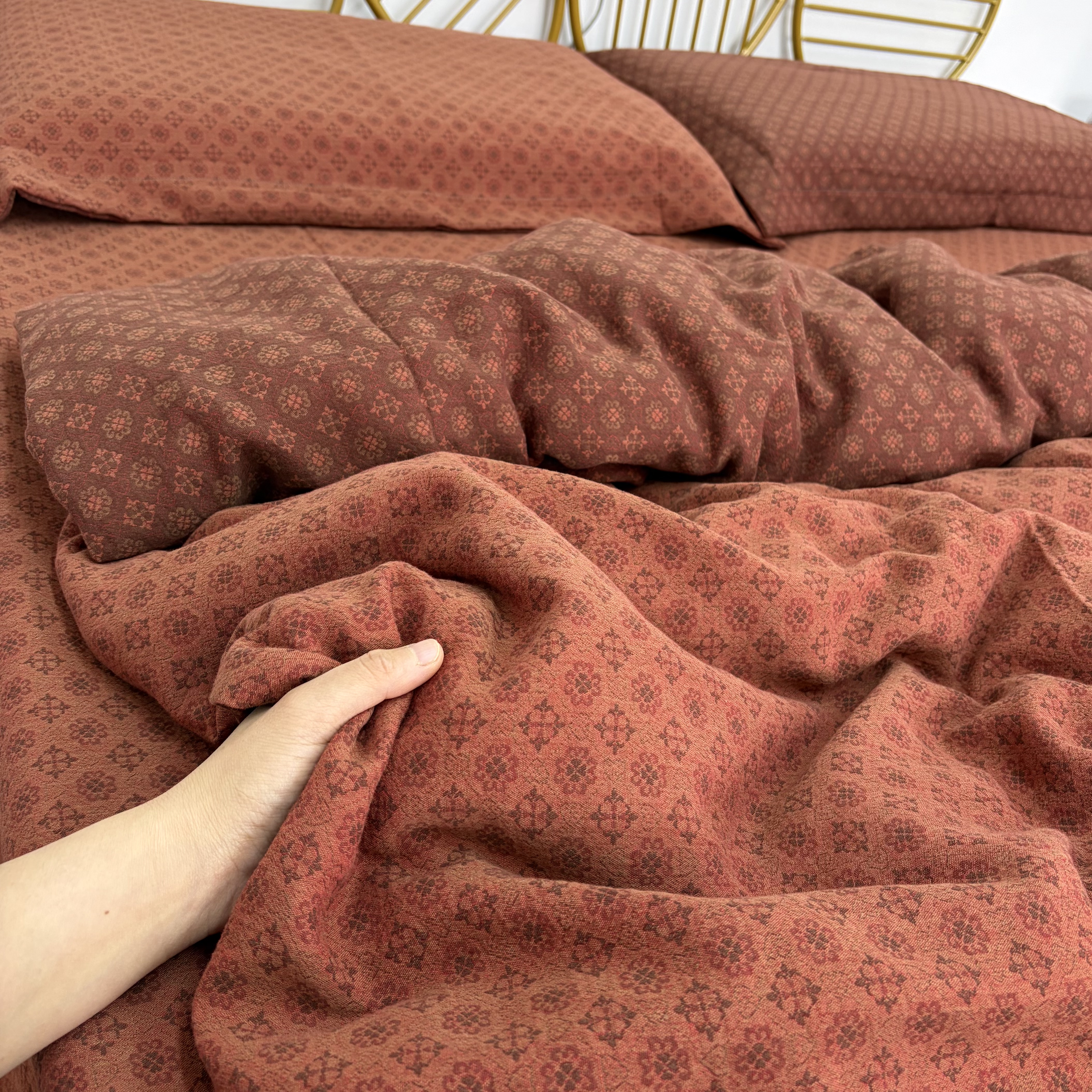 （夕颜红咖）A类母婴级全棉炫彩双层纱被罩单件四季通用柔软舒适