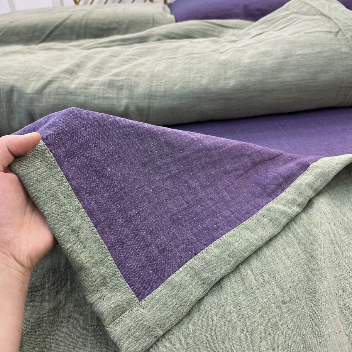 （纯色紫绿）A类母婴级全棉炫彩双层纱床单四季通用柔软舒适透气