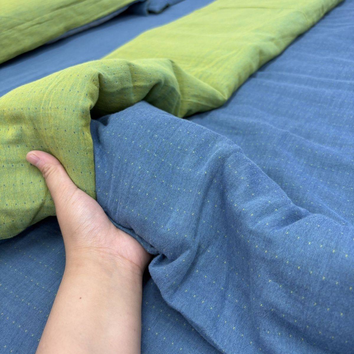 （纯色蓝绿）A类母婴级全棉炫彩双层纱被罩四季通用柔软舒适透气