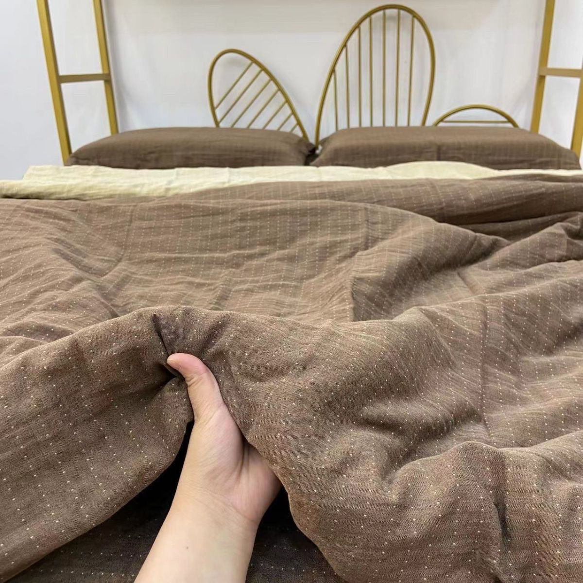 （纯色咖黄）A类母婴级全棉炫彩双层纱被罩单件四季通用柔软舒适