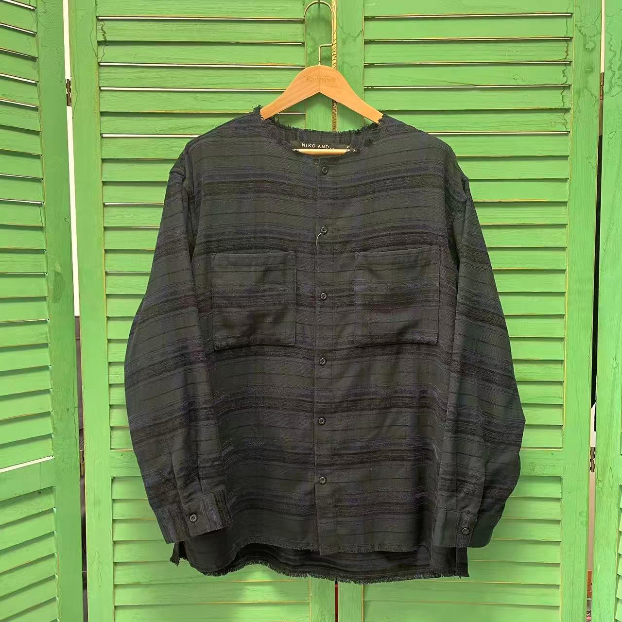 日本限定 Niko and 特殊面料 毛边 无领 长袖衬衫 偏厚 4码