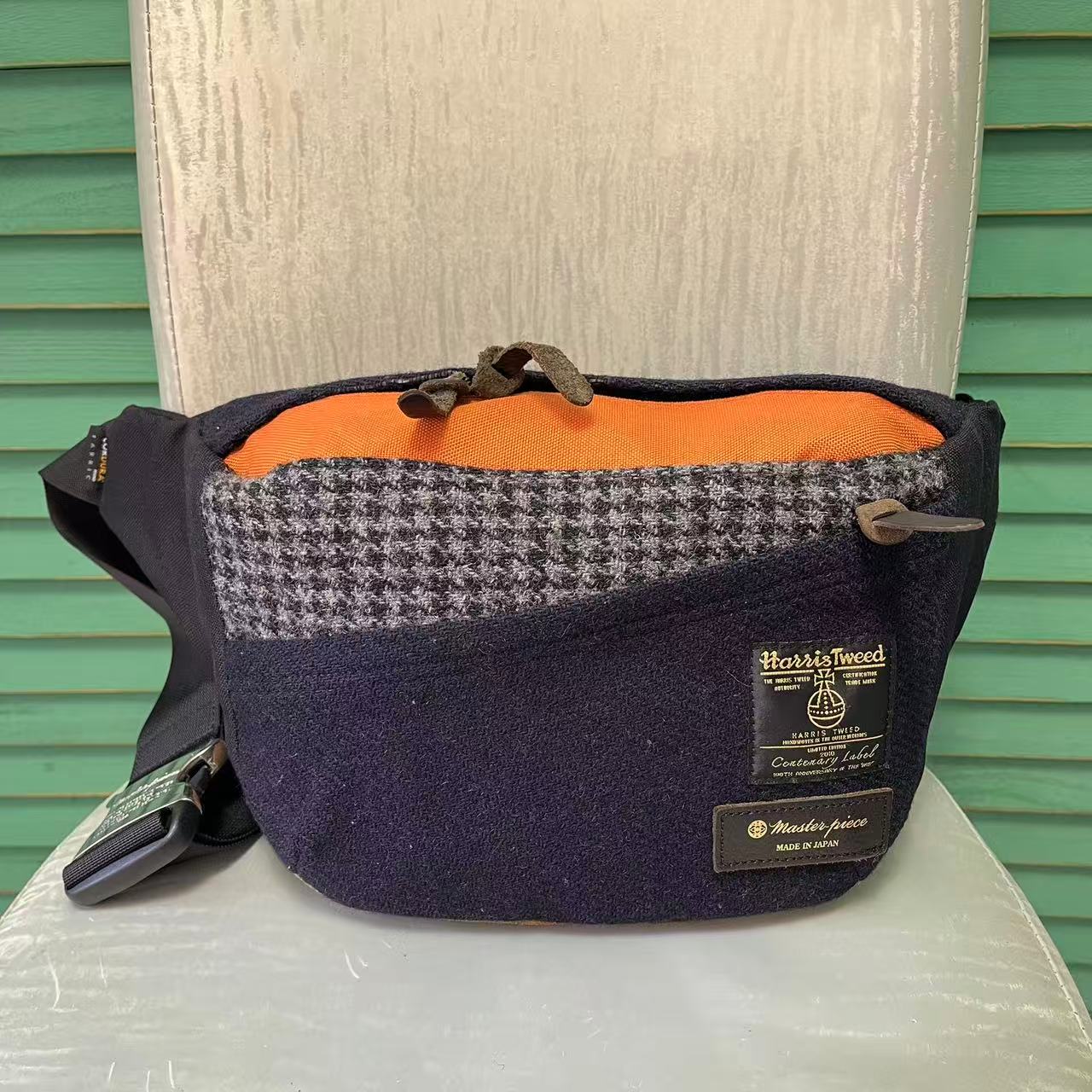日本制 MSPC X Harris Tweed 羊毛+cordura 牛皮 斜挎包 腰包