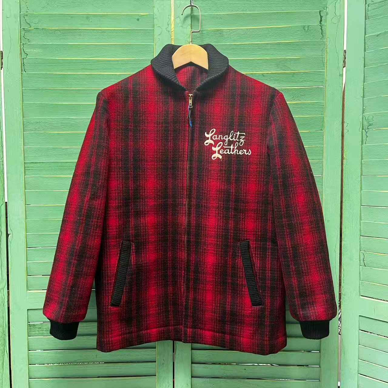 美国制 Langlitz leather 迷幻红黑格 机车 摩托车 羊毛呢 棉服