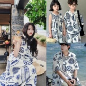 一家三口母子母女装 夏季 海边度假夏威夷连衣裙 花衬衫 高级感亲子装