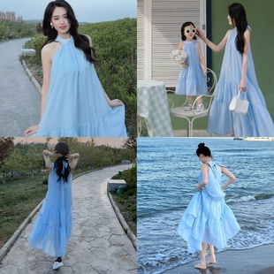 三亚海滩特别的沙滩海边度假明星同款亲子装母女装高端炸街连衣裙