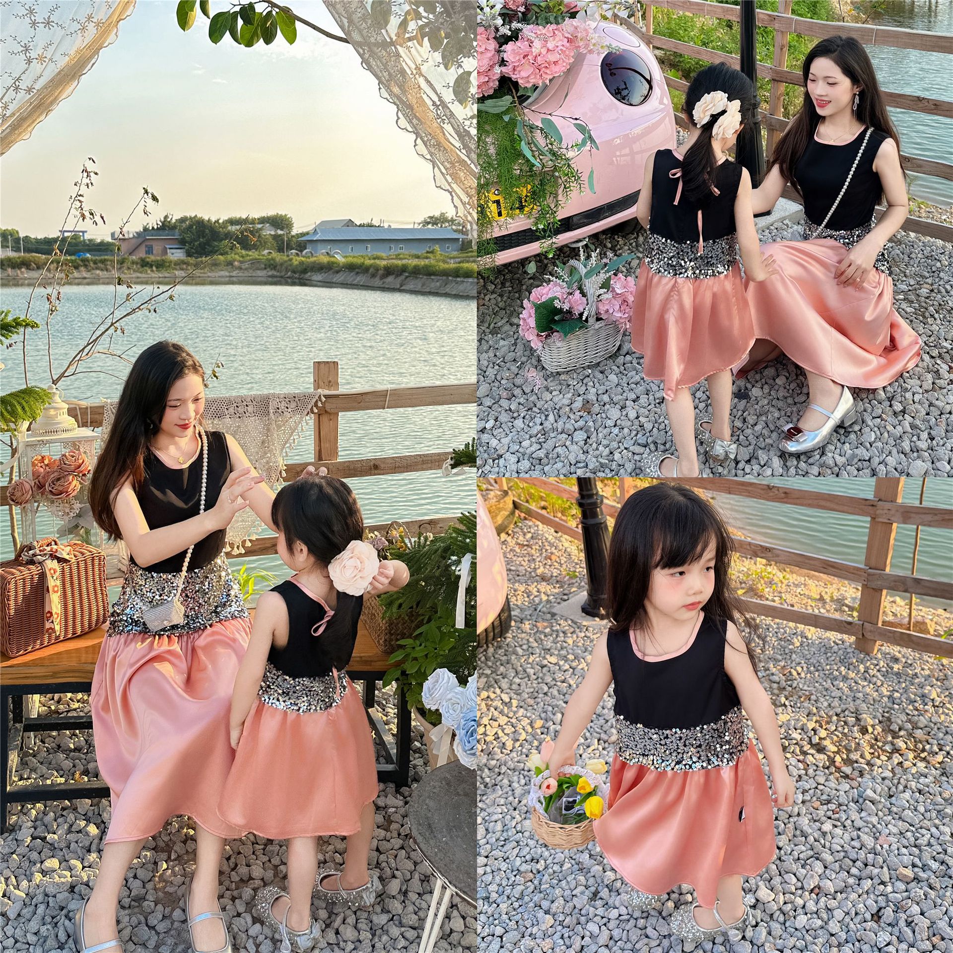 法式亲子装裙气质晚礼服2025夏女童新款甜美洋气母女亮片连衣裙潮