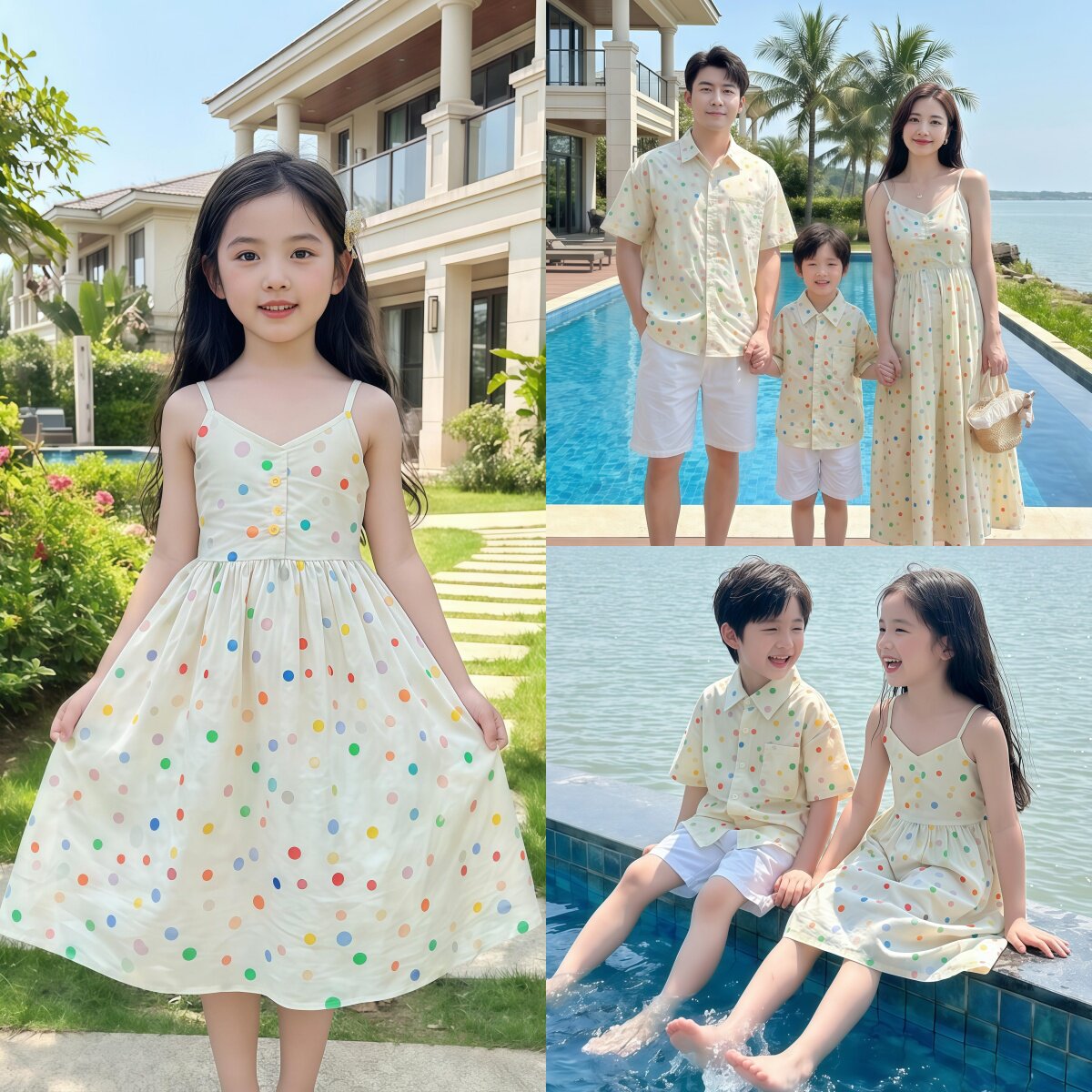 洋气亲子装连衣裙纯棉波点印花中长款显瘦吊带母女裙海边度假拍照