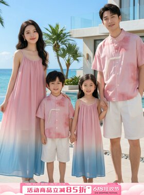 夏季一家三口母女裙法式衬衫套装