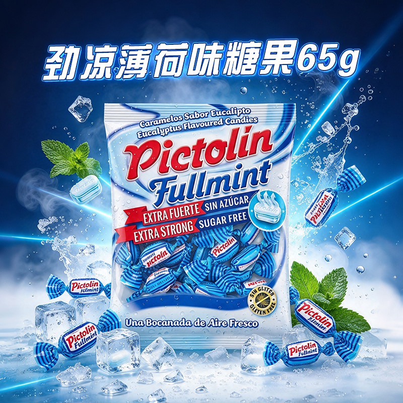 西班牙进口PICTOLIN强劲薄荷味桉树清凉解腻清新口气休闲糖果65g