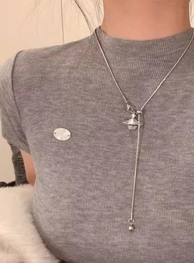 土星珍珠吊坠流苏项链女2025新款秋冬抽拉可调节毛衣链高级感配饰