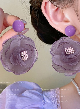 AA2787超仙夏季紫色花朵耳环女2024新款高级感耳钉小众设计感耳饰