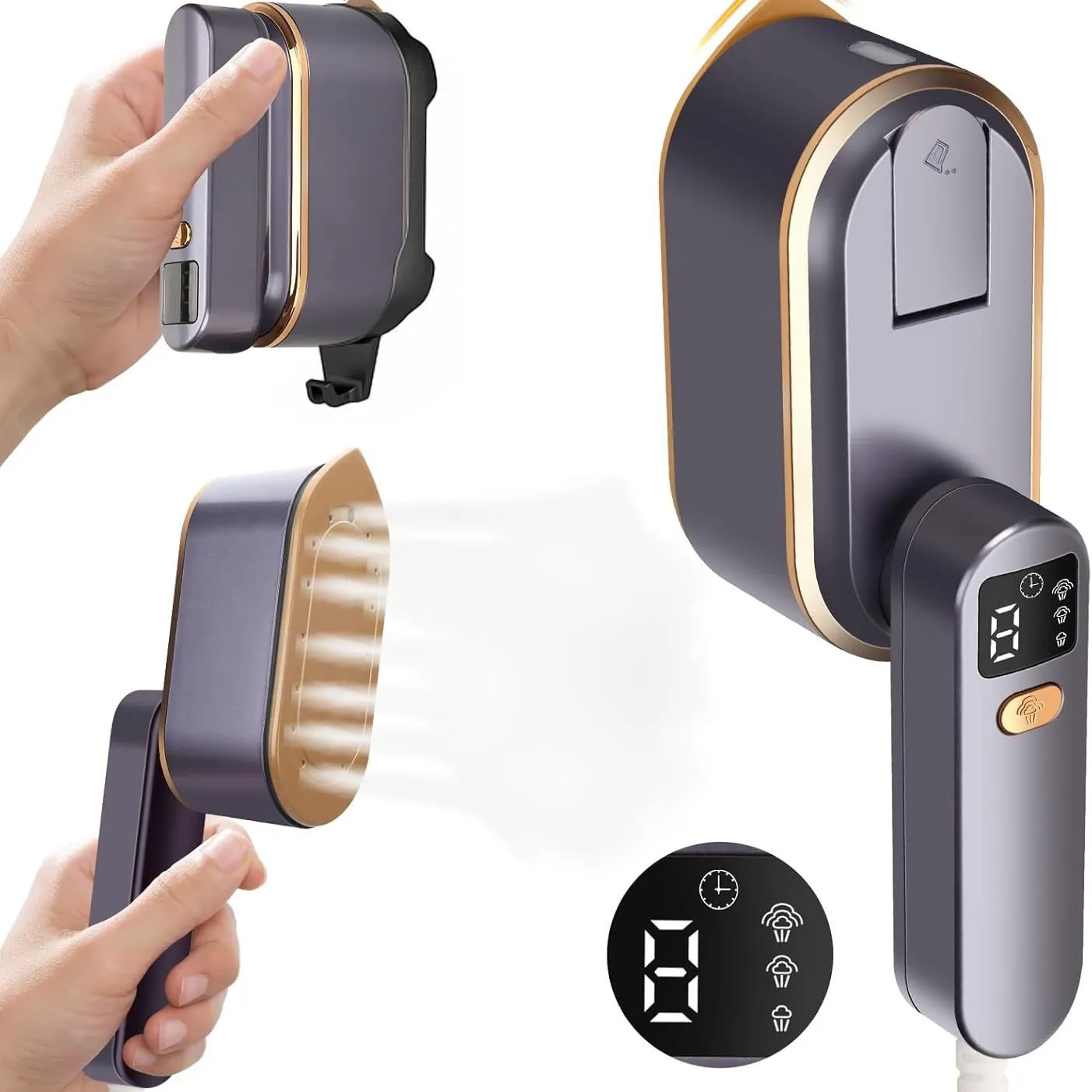 Travel Steamer for Clothes with LED Screen 2in1Portable Iron