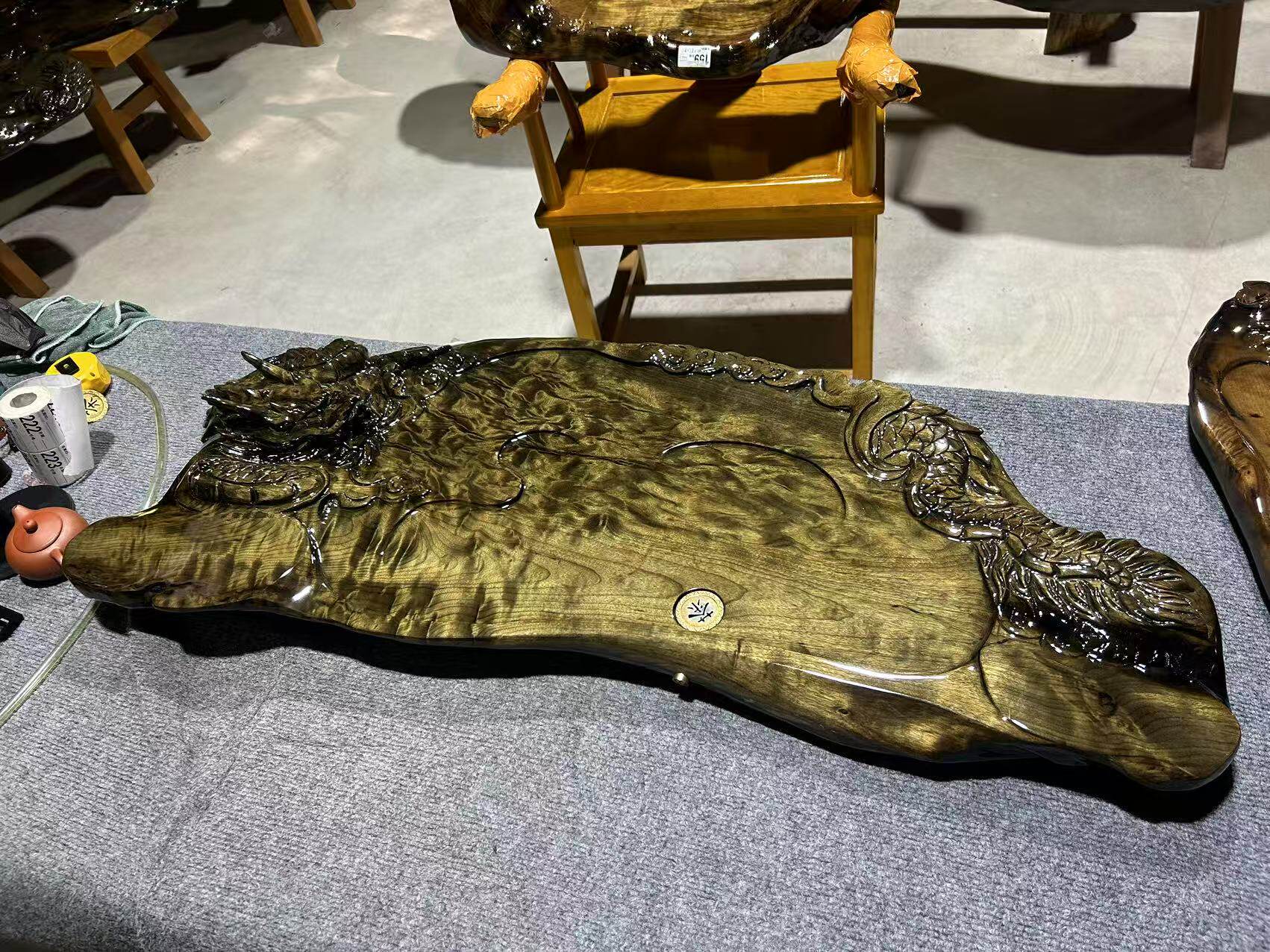 精品高货茶盘四川小叶桢楠阴沉乌木金丝楠正品天然根雕龙101*39